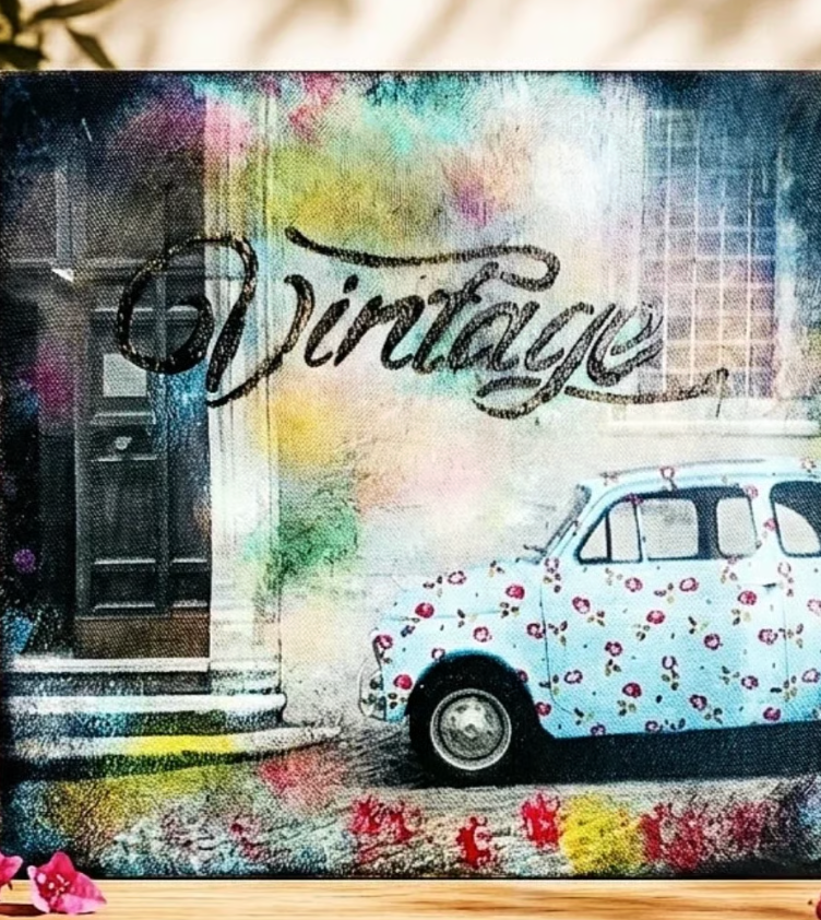 Obrazy zestaw Vintage Italy Fiat – Upcycling | Ręcznie wykończone | Komplet 3 szt.