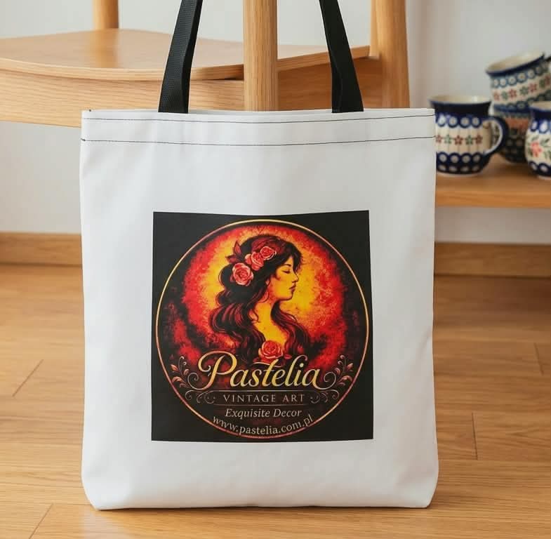 Torba wodoodporna, dwustronna, ręcznie szyta z nowym logo Pastelia Vintage Art - dama secesyjna
