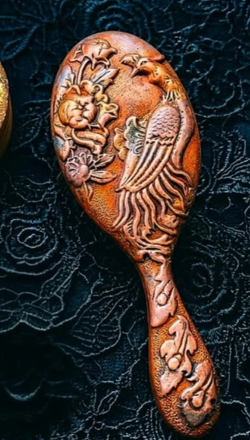 Hand-painted acacia wood brush — waxed and patinated