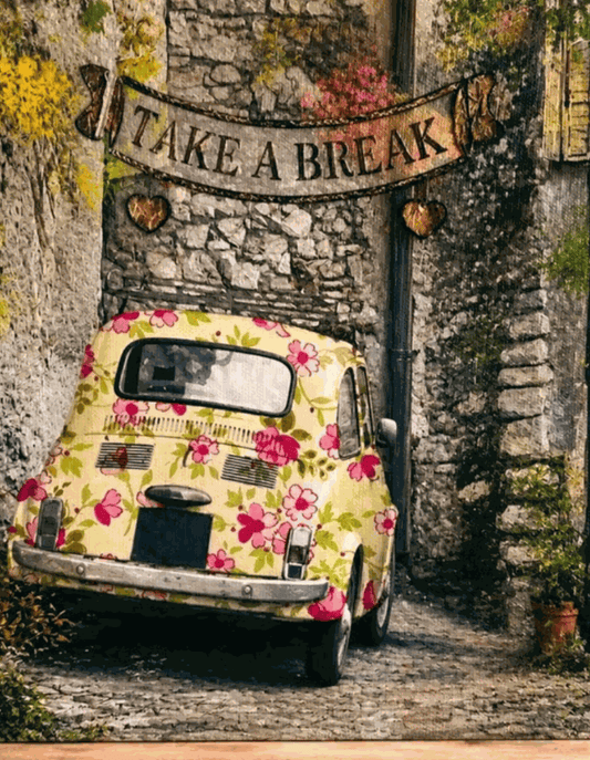 Obrazy zestaw Vintage Italy Fiat – Upcycling | Ręcznie wykończone | Komplet 2 szt.