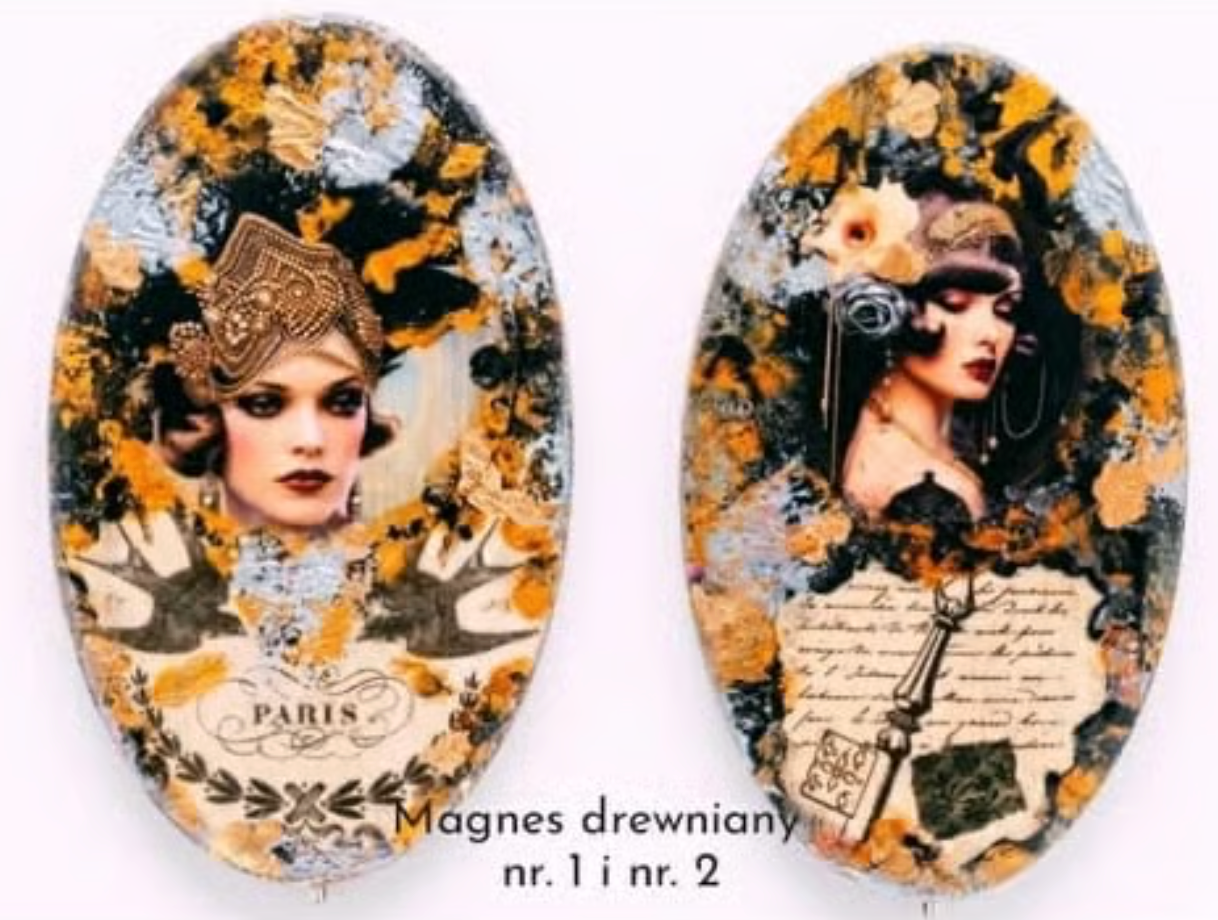 Kolekcja Miniaturowych Portretów — Belle Époque & Art Deco (3 portrety + 6 magnesów)