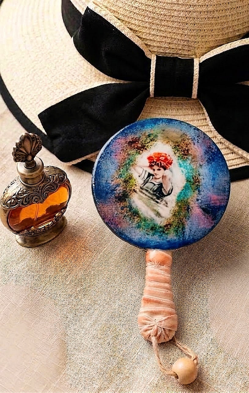 Ręcznie zdobione lusterko retro / vintage | Upcycling, mixed media | mix wzorów