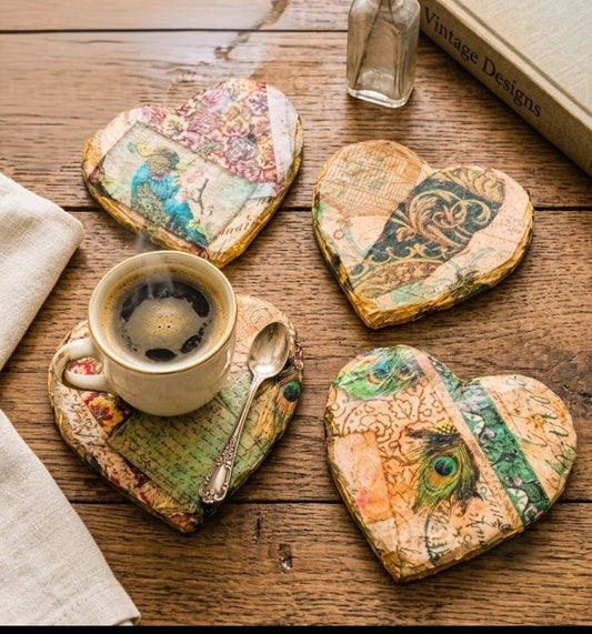 Slate Coasters - Retro/Peacock, Vintage Handicraft