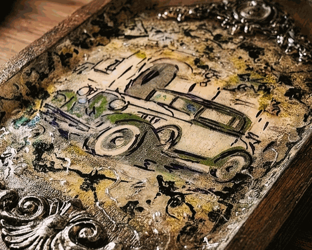 Wieszak Auto Retro | Drewno akacjowe i żywica | Styl Vintage