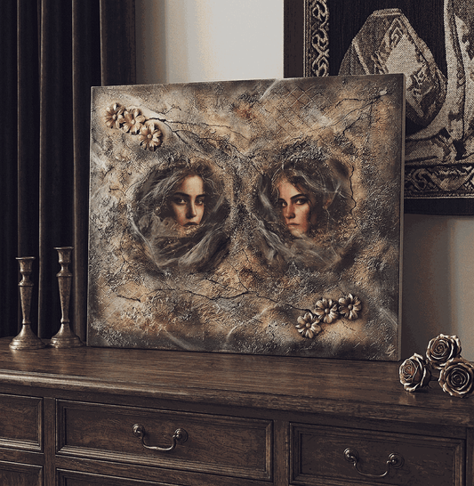 "Two of Us" Duży obraz strukturalny mixed media art unikat