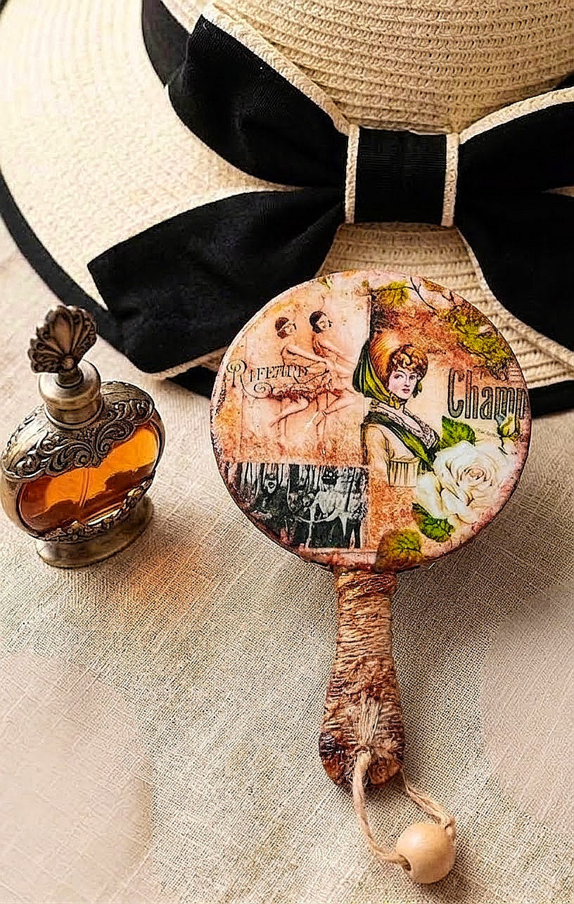 Ręcznie zdobione lusterko retro / vintage | Upcycling, mixed media | mix wzorów