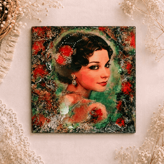 Kafel ozdobny z żywicą i złoceniami Różany ogród (15x15 cm)