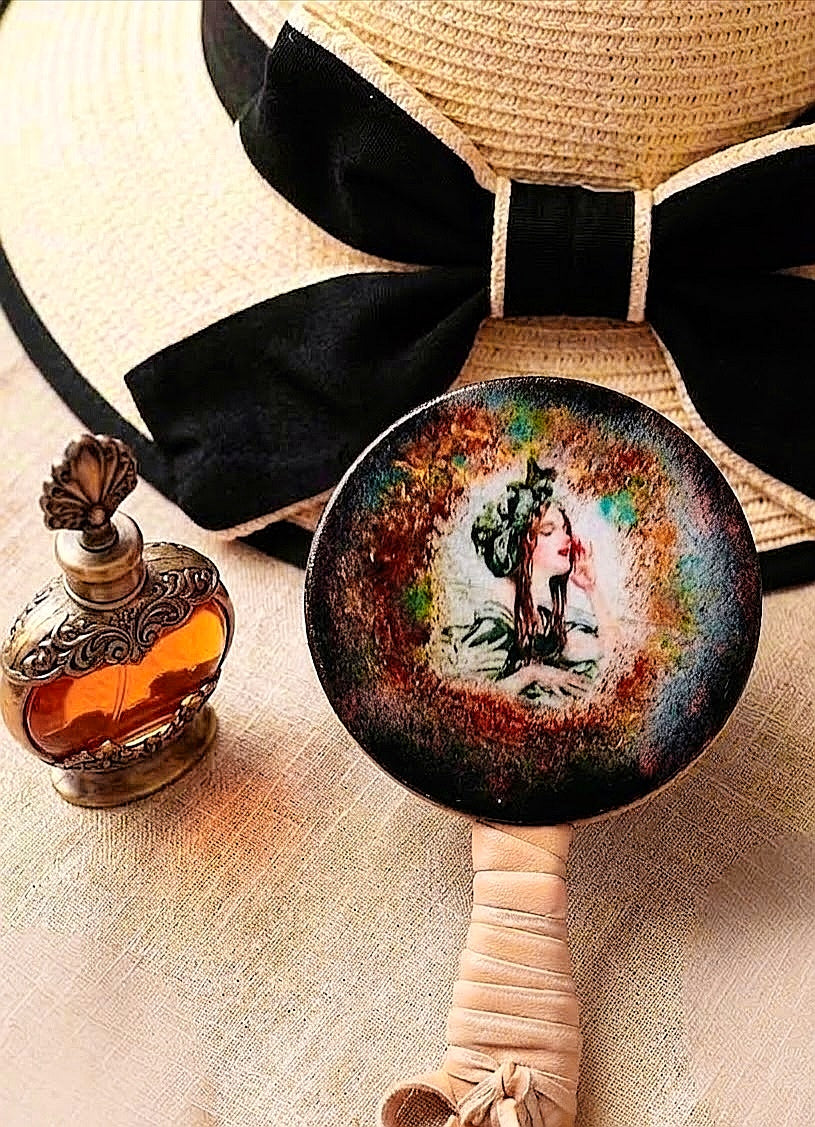 Ręcznie zdobione lusterko retro / vintage | Upcycling, mixed media | mix wzorów