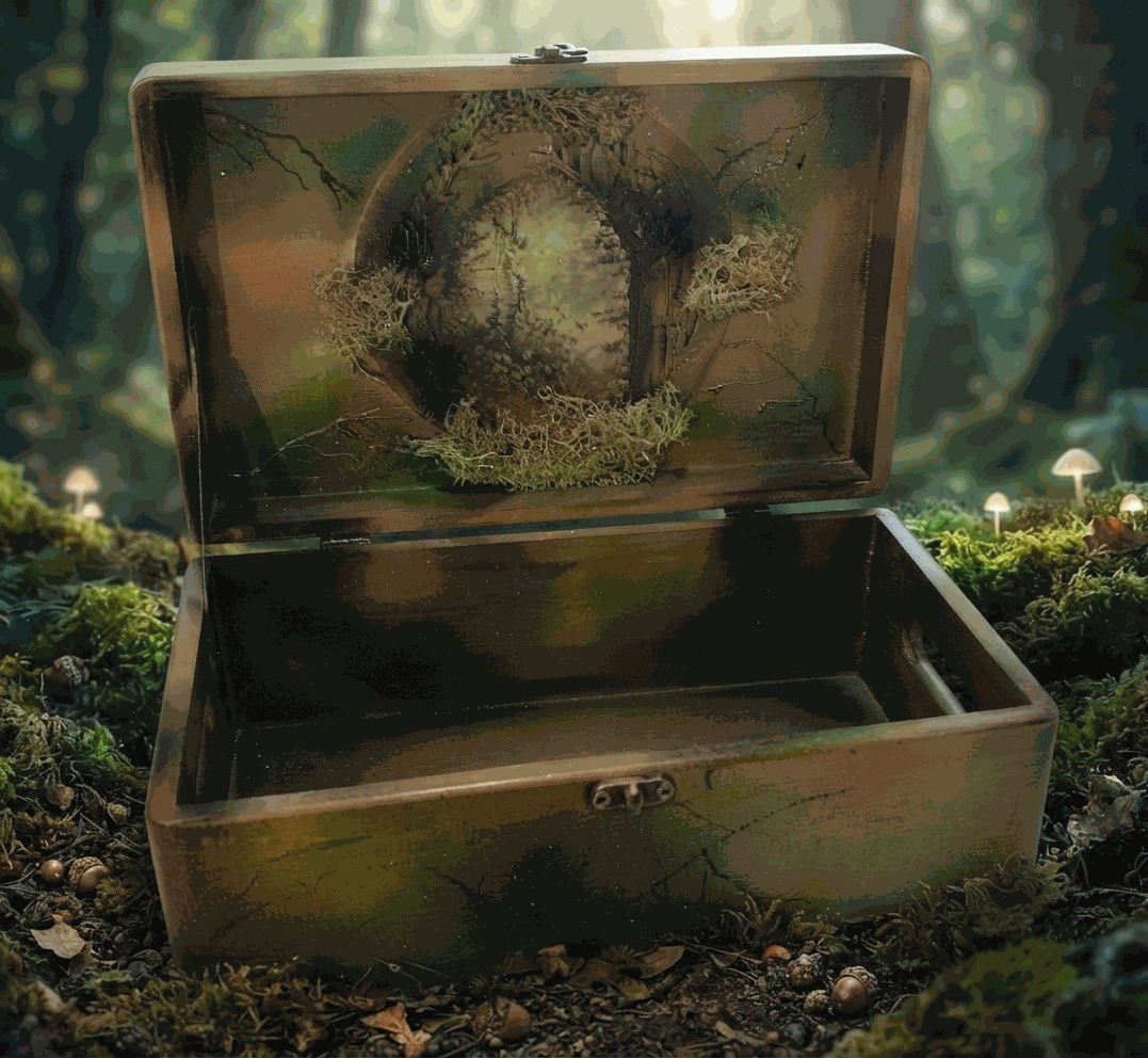 Skrzynia Aura – Duża skrzynia inspirowana fantasy z naturalnym mchem