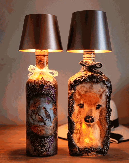 Unikatowe lampy butelkowe 2w1 Upcykling, USB, funkcja wazonu na susz, Rękodzieło