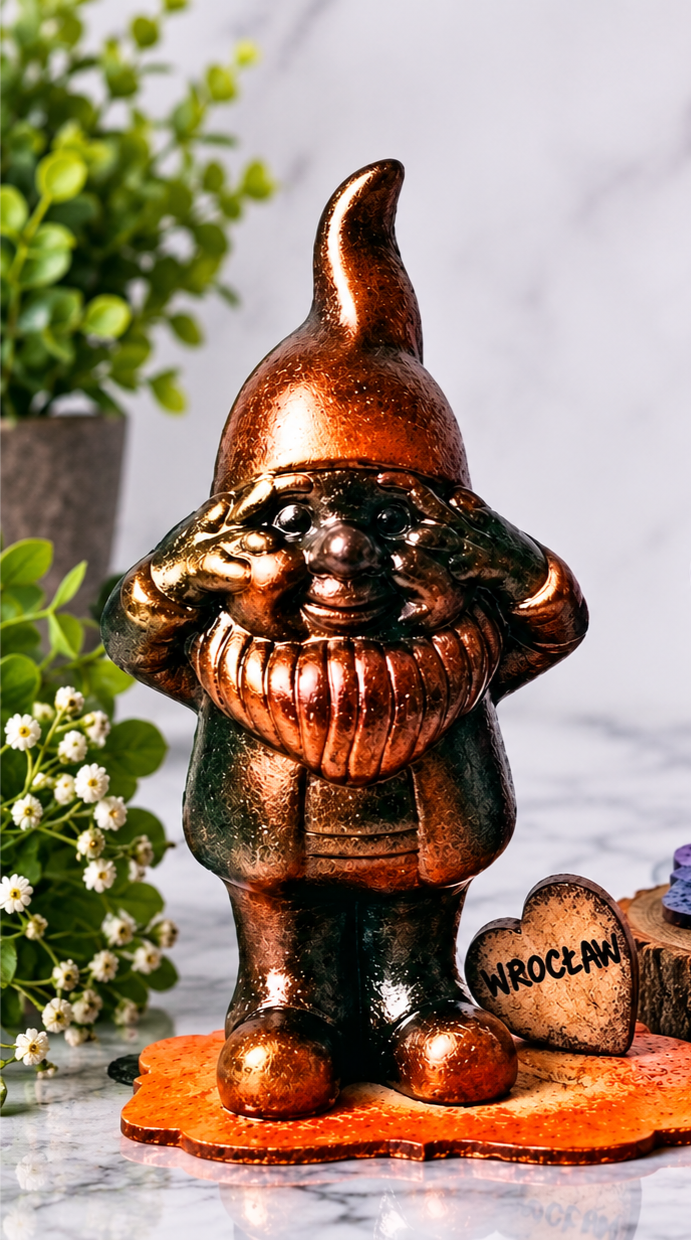 Unikatowe Krasnale Wrocławskie — rękodzieło 13 cm — styl vintage / upcycling