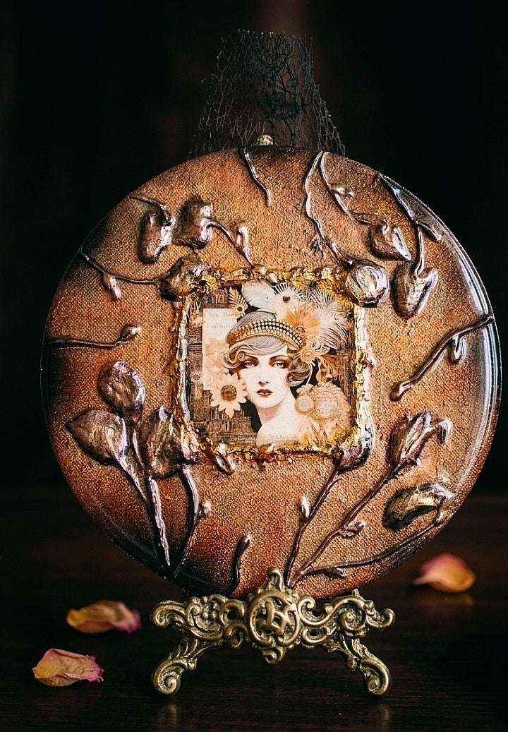 Portret / magnes dama Art Deco — unikat, rękodzieło artystyczne, żywica 15 cm